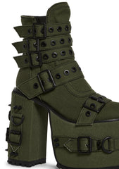 Hardcore Life Buckle Boots - Green