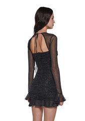 Shimmer Glimpses Long Sleeve Dress - Black