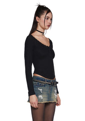 Text Me Long Sleeve Top - Black