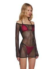 Glitter Spectacle Dress And Bikini Set