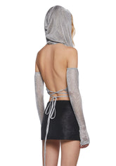Ambient Hoodie Backless Top With Gloves