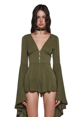 Soulful Bliss Long Sleeve Romper - Green