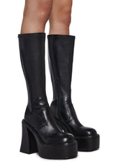 Short And Sweet Knee High Boots - Black