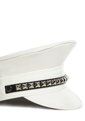 Pyramid Studded Captain Hat - White