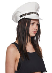 Pyramid Studded Captain Hat - White