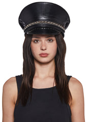 Pyramid Studded Captain Hat - Black