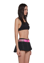 Wide Pyramid Studded Belt - Pink