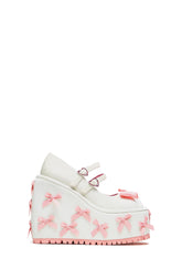 A Courtship of Bows Platform Mary Janes - Cream