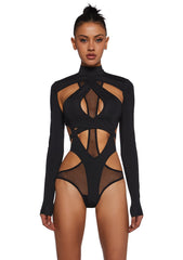 Flanger Strappy Spandex And Mesh Bodysuit - Black