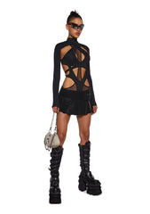 Flanger Strappy Spandex And Mesh Bodysuit - Black