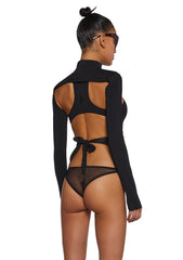 Flanger Strappy Spandex And Mesh Bodysuit - Black
