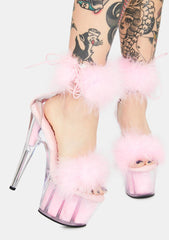 Adore-724F Platform Marabou Ankle Cuff Sandals-Baby Pink