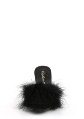 Amour-03 Marabou Slippter-Black PU