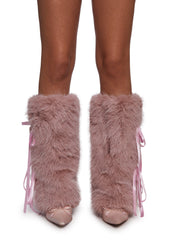 Midnight Muse Bow Faux Fur Warmers - Pink