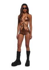 Ego Metallic Lingerie Set With Shorts