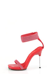 Chic-40 Platform Ankle Strap Rhinestone Sandals-Red