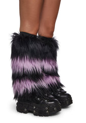 Midnight Amethyst Striped Fur Leg Warmers