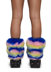 Rainbow Rave Striped Fur Leg Warmers