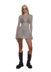 Techno Novelty Mesh Dress - Grey