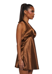 House Party Halter Dress - Brown