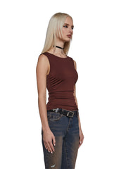 Elegant Turn Short Sleeve Top - Brown