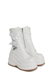 Mad Hustle Wedge Platform Boots - White