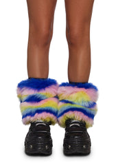 Rainbow Rave Striped Fur Leg Warmers