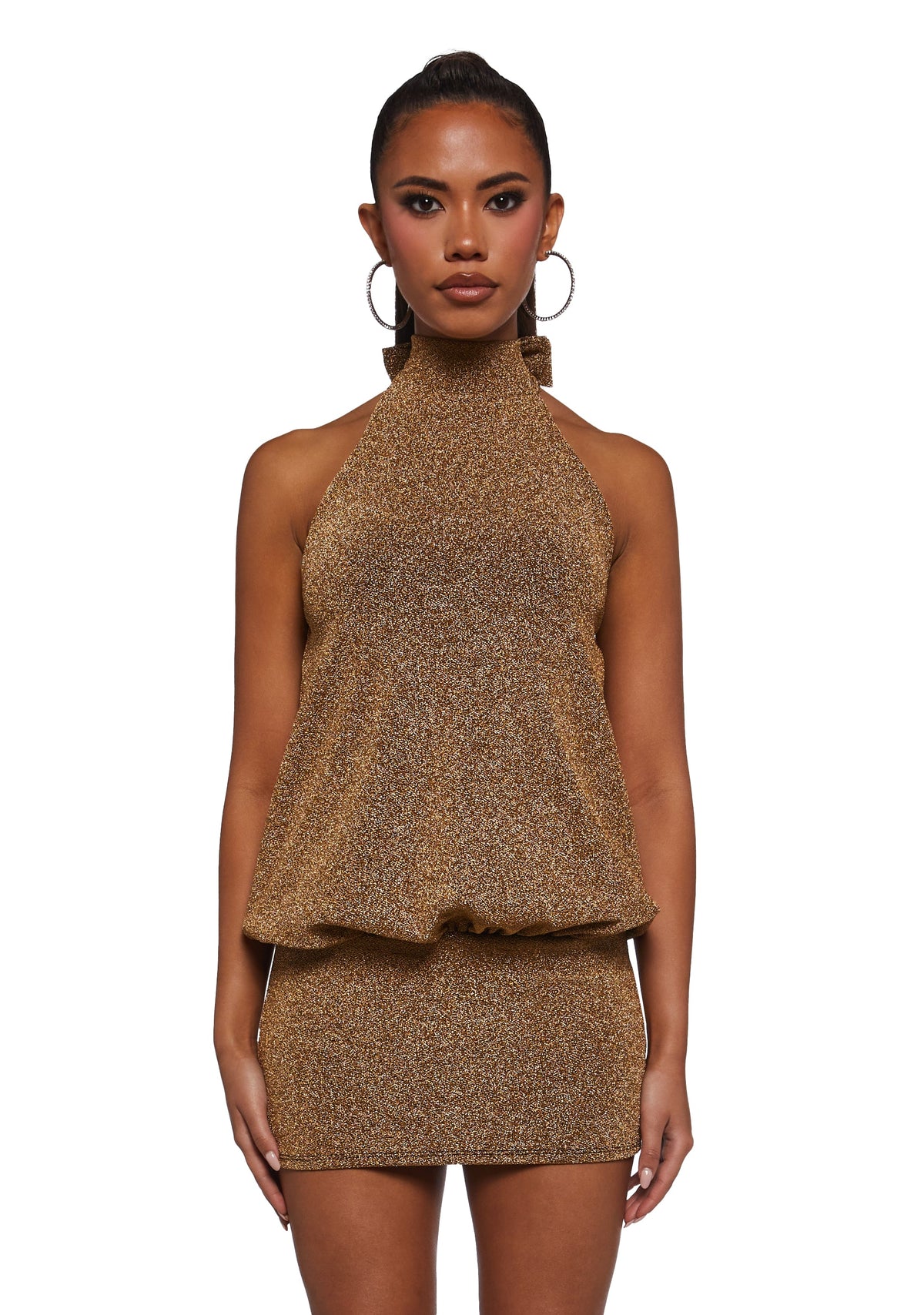 Club Moves Halter Dress - Gold Glitter