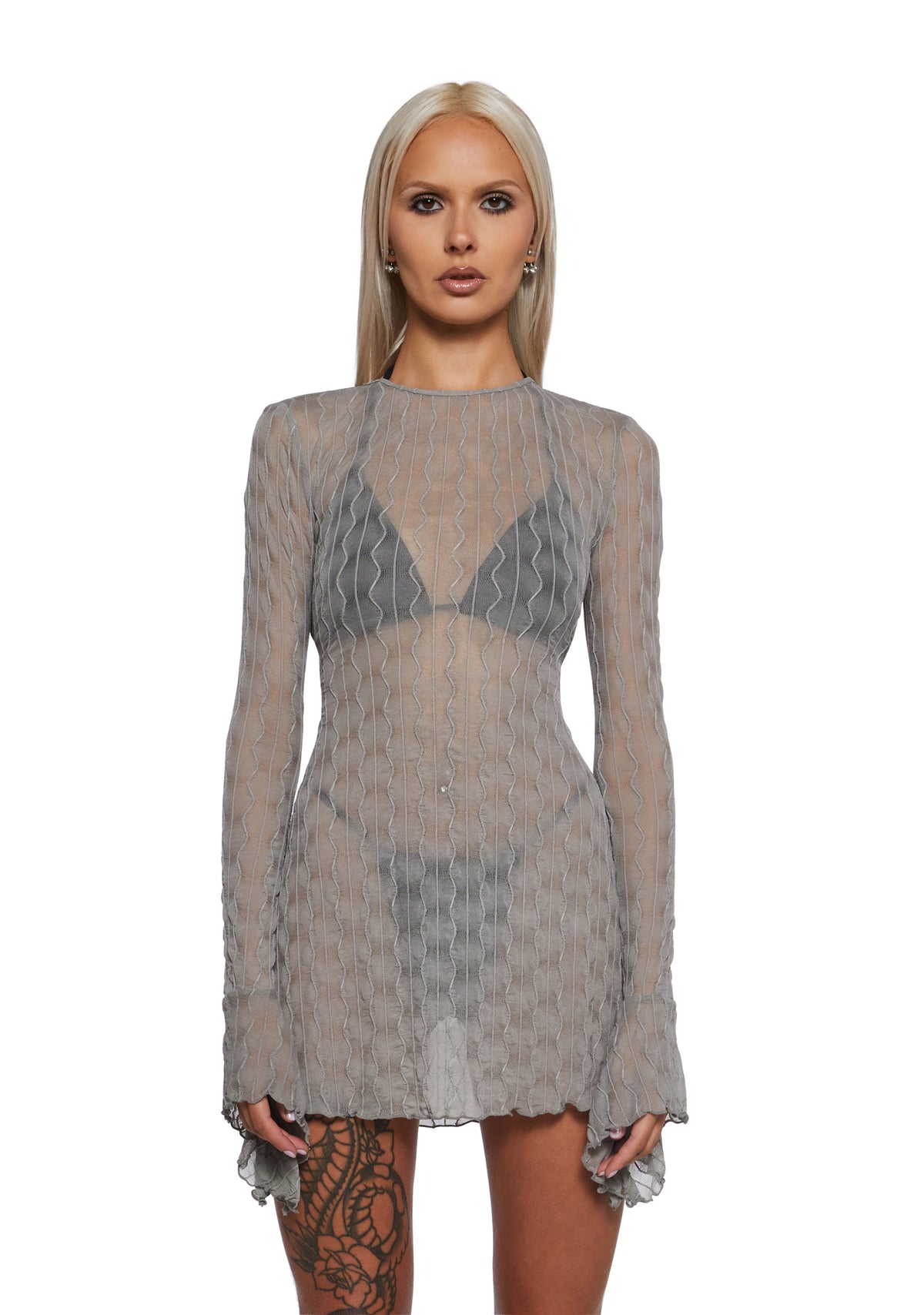 Techno Novelty Mesh Dress - Grey
