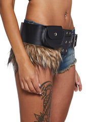 Land Escape Fur Buckle Belt With Pouch