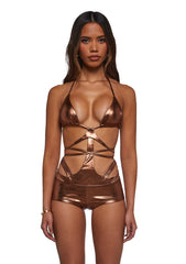 Ego Metallic Lingerie Set With Shorts
