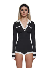 Preppy Femme Collared Romper