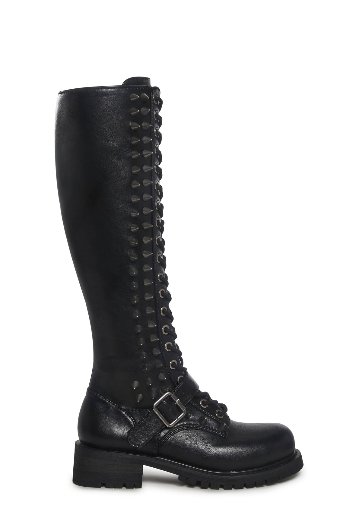 Spiked Knee High Lace Up Boots