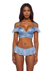 Metallic Coated Fishnet Bikini Set - Blue