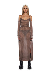 Downbeat Hooded Maxi Dress - Brown