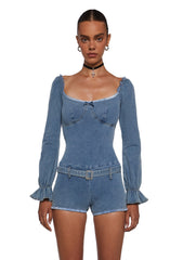 Flirt And Tell Denim Romper