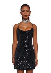 Over The Moon Sequin Dress - Black