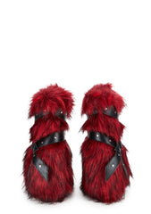 Low Wild Instincts Faux Fur Combat Boots - Red