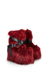 Low Wild Instincts Faux Fur Combat Boots - Red