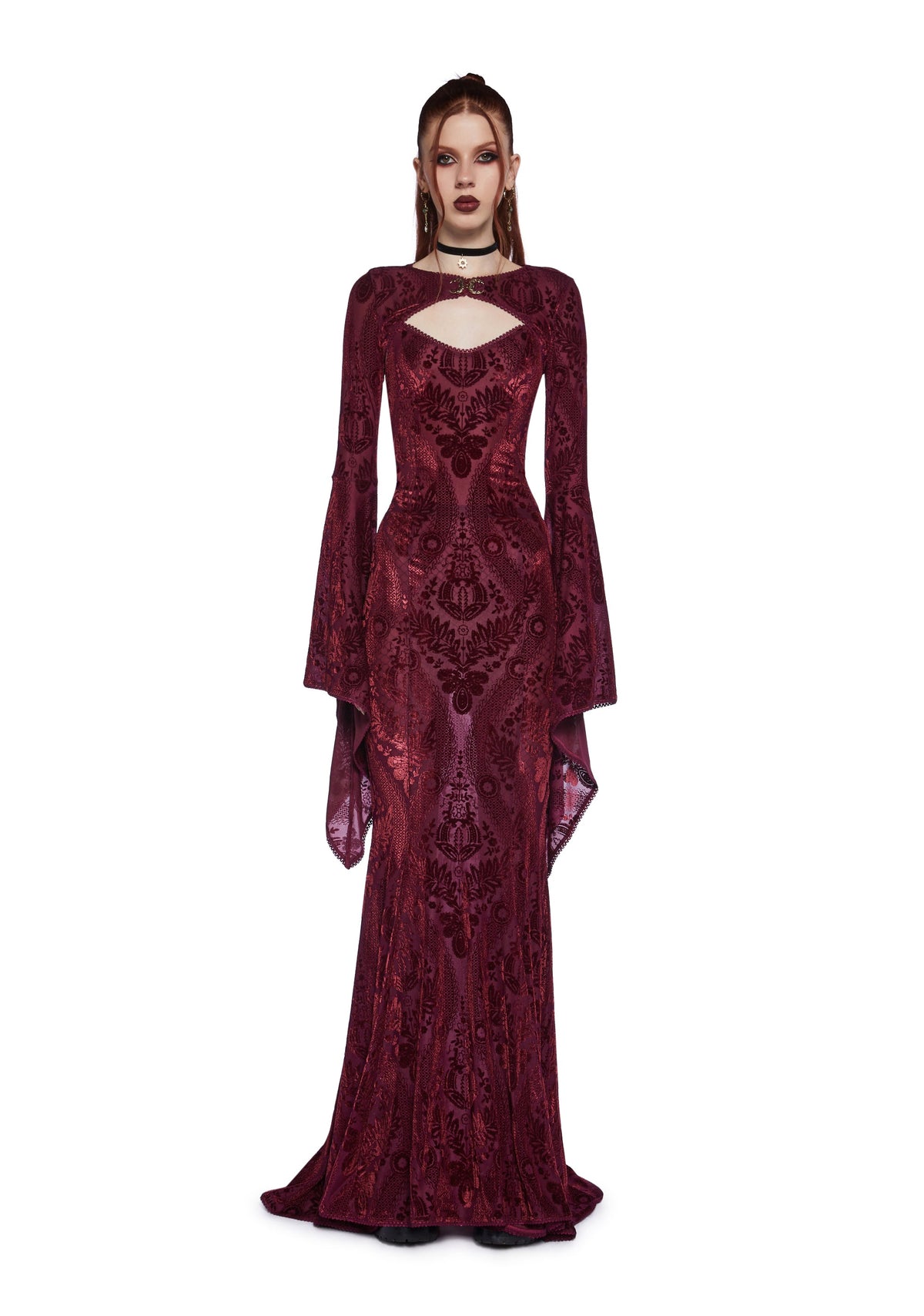 Druid’s Wife Maxi Dress And Shrug Set - Dark Red