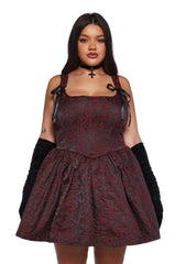 Sultry Sins Brocade Mini Dress - Red