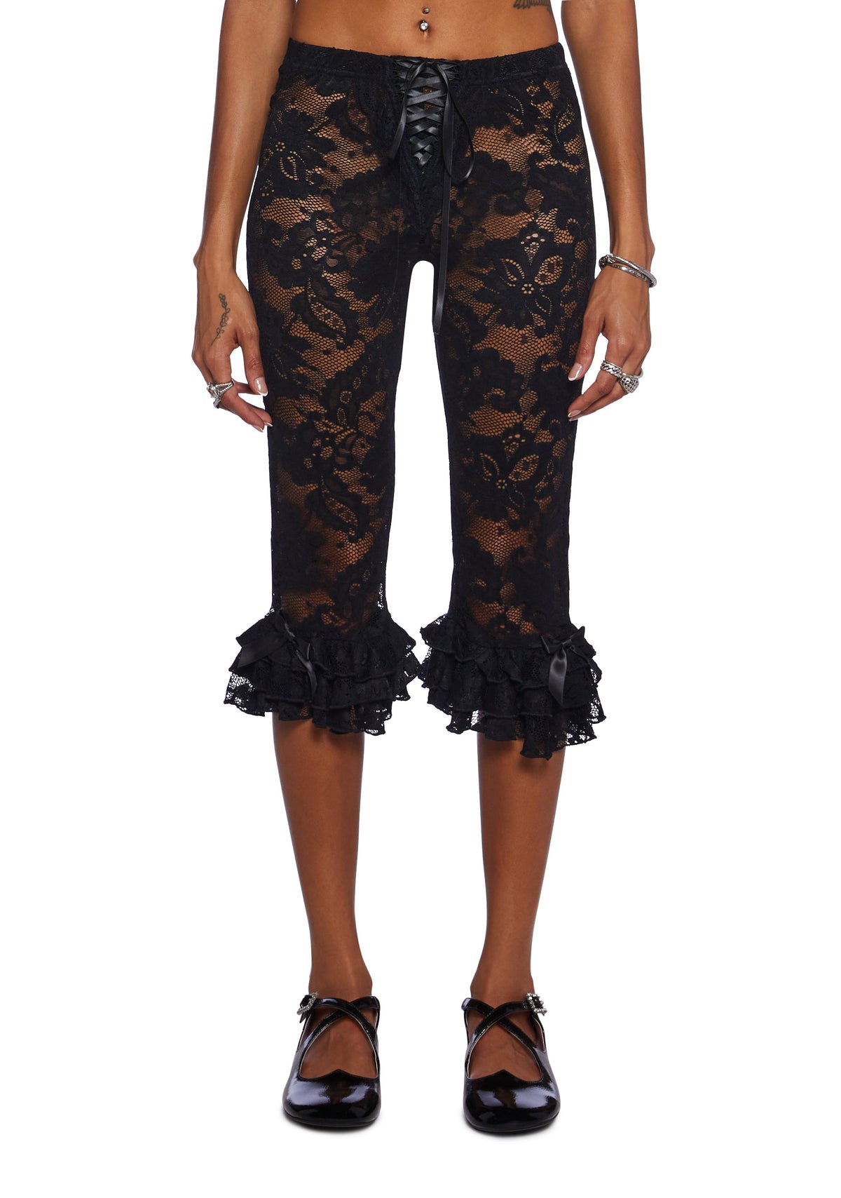 Daring Love Lace Capri Pants - Black