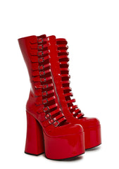Hardcore Dazzle Platform Boots - Red