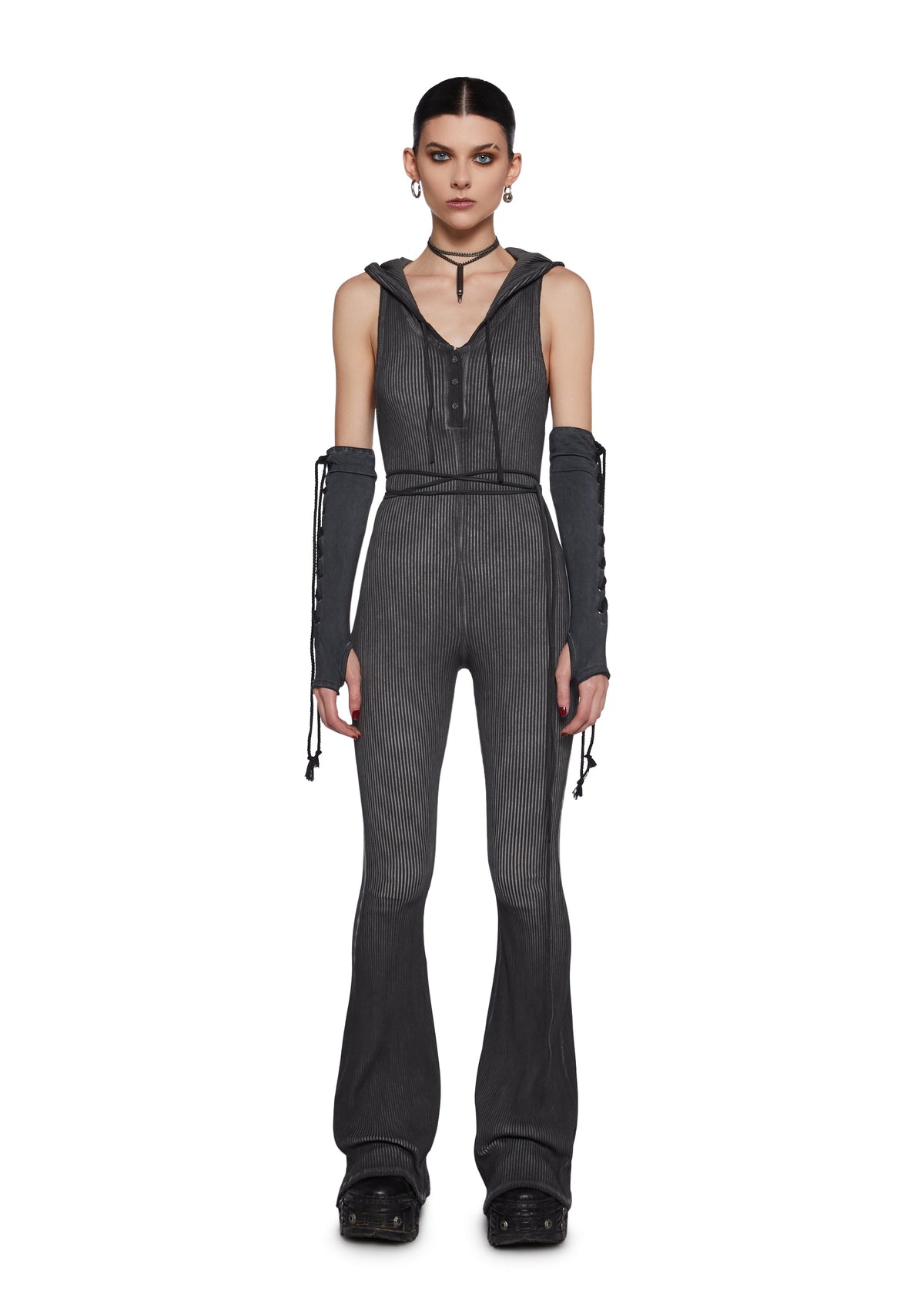 Warp Knit Hooded Jumpsuit