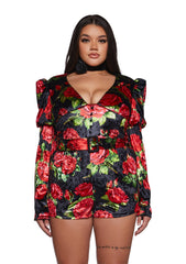 Chic Manners Velvet Romper - Black/Red