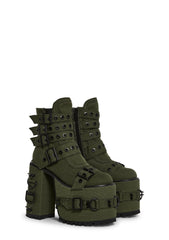 Hardcore Life Buckle Boots - Green
