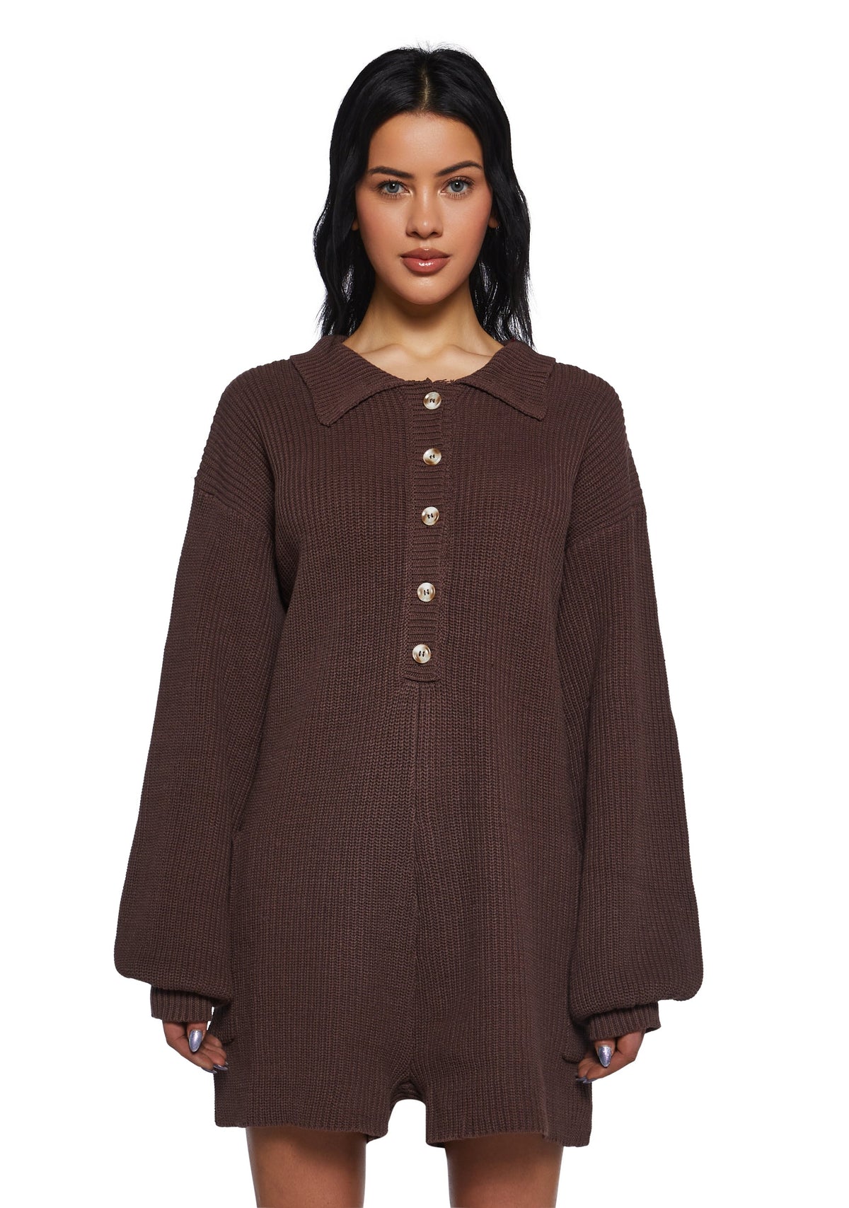 Cozy Weekends Knit Romper - Brown