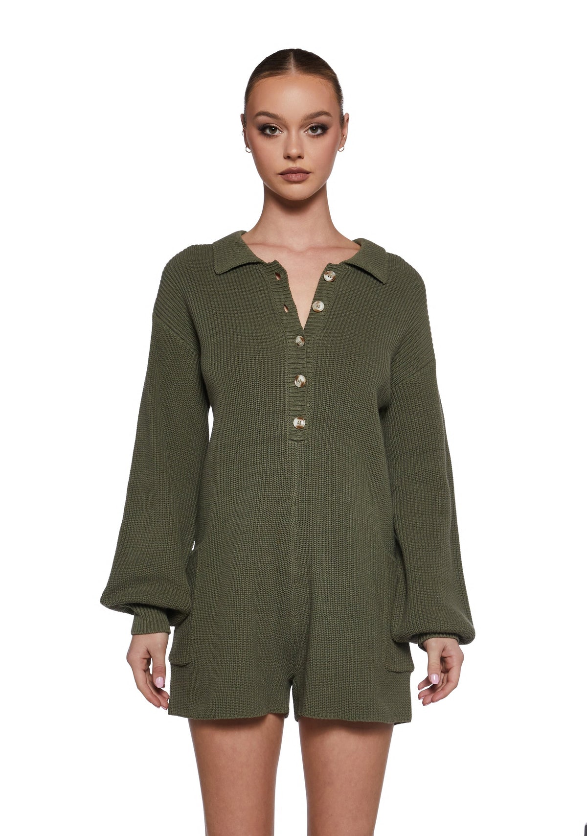 Cozy Weekends Knit Romper - Green