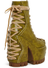 Woodland Lucid Dream Corset Boots - Green