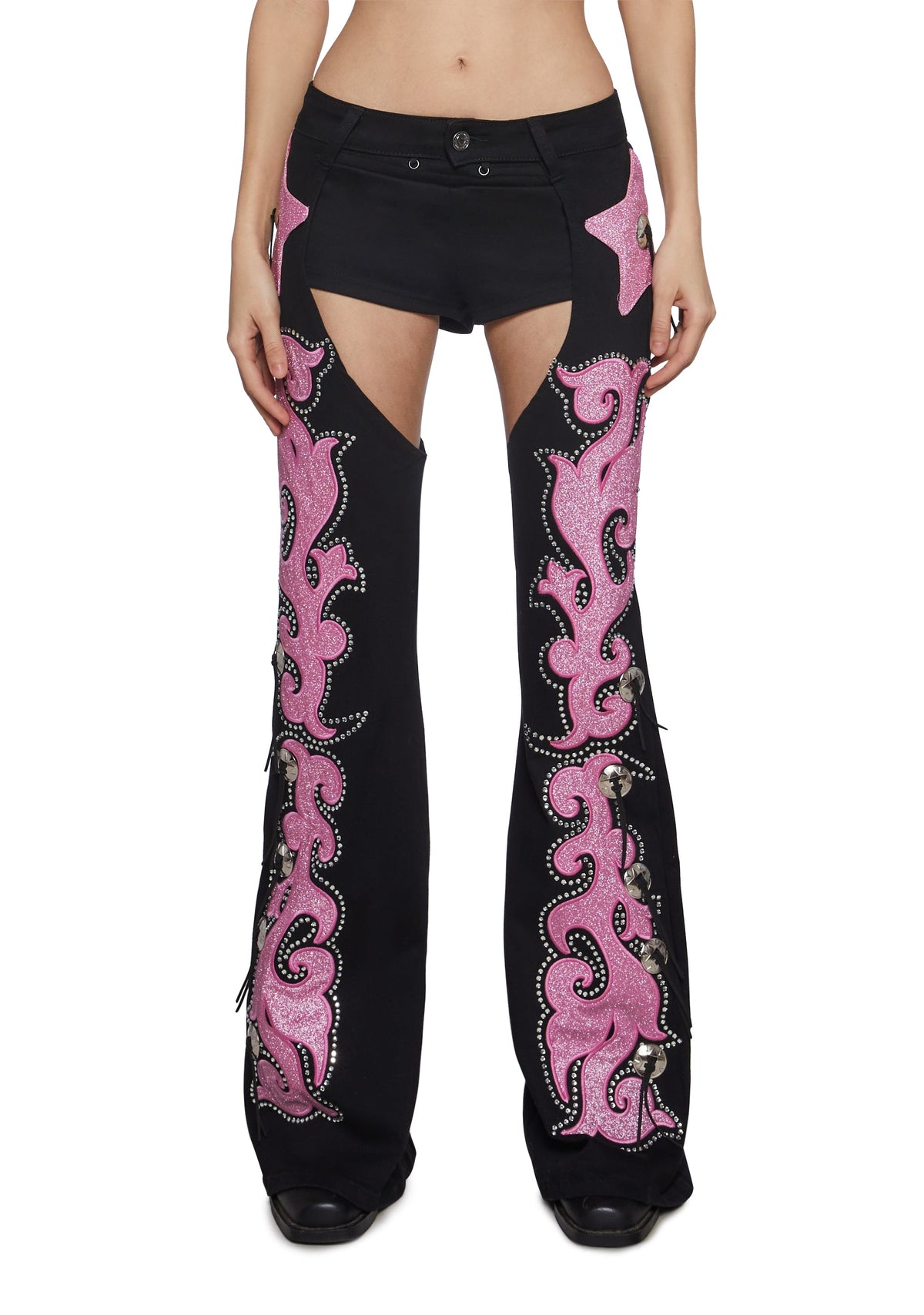 Longing Heart Denim Chaps - Black